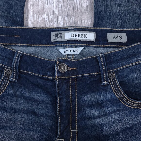 BKE Jeans Mens 36x30 Blue Denim Derek Bootleg Bootcut Dark Wash Western Pants - Picture 6 of 9